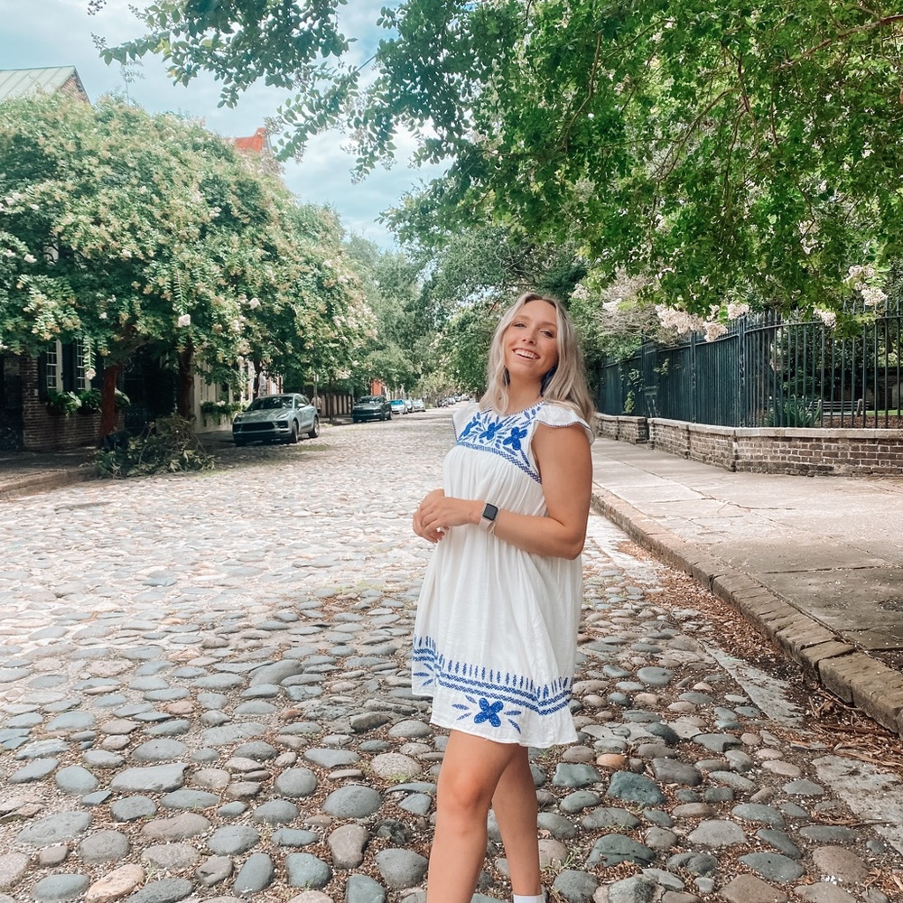 White & blue linen urban outfitters dress